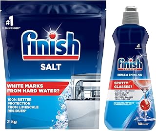 Finish Dishwasher Salt Powder 2Kg and Dishwasher Rinse Aid Liquid, Shine & Dry - 400ml World's #1 Recommended Dishwashing Brand