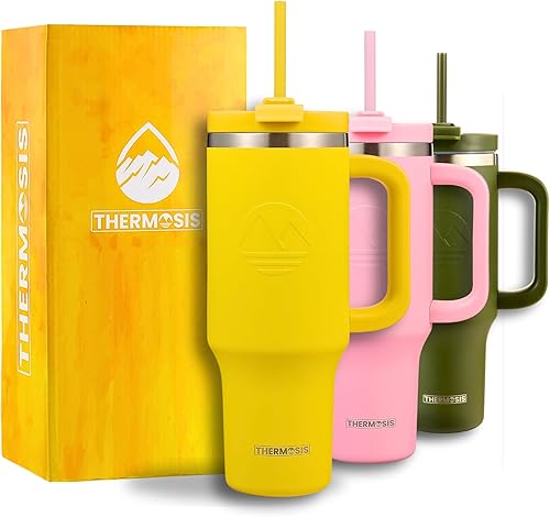 Vaso de 40 onzas con asa y popote, vaso aislado de 40 onzas con tapa y popote, vaso multiusos de 40 onzas con asa, vaso de acero inoxidable con tapa disponible en Yaxa Peru