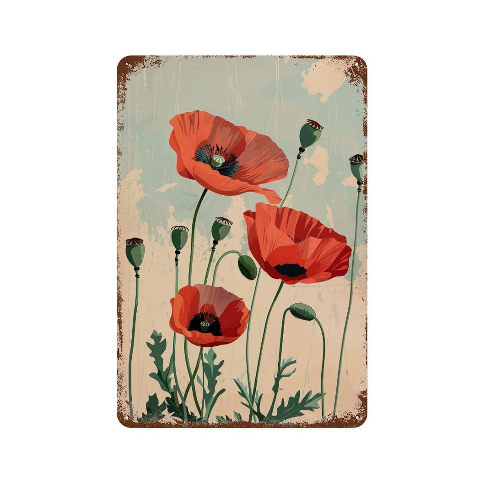 HDURYEYRYY Red Poppy Color Block Still Life 02 Wall Retro Iron Vintage Art Metal Tin Sign Poster Modern Home Cofffee Club Art Bar Shop Decor Style 30x20cm