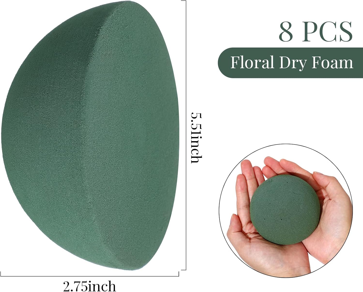 Shihanee 8 Pcs Half Ball Floral Dry Foam Green Round Foam Block Dry Balls Large Flower Craft for Artificial Plant Bouquet Arrangement DIY Craft(5.51 x 2.75 Inches)