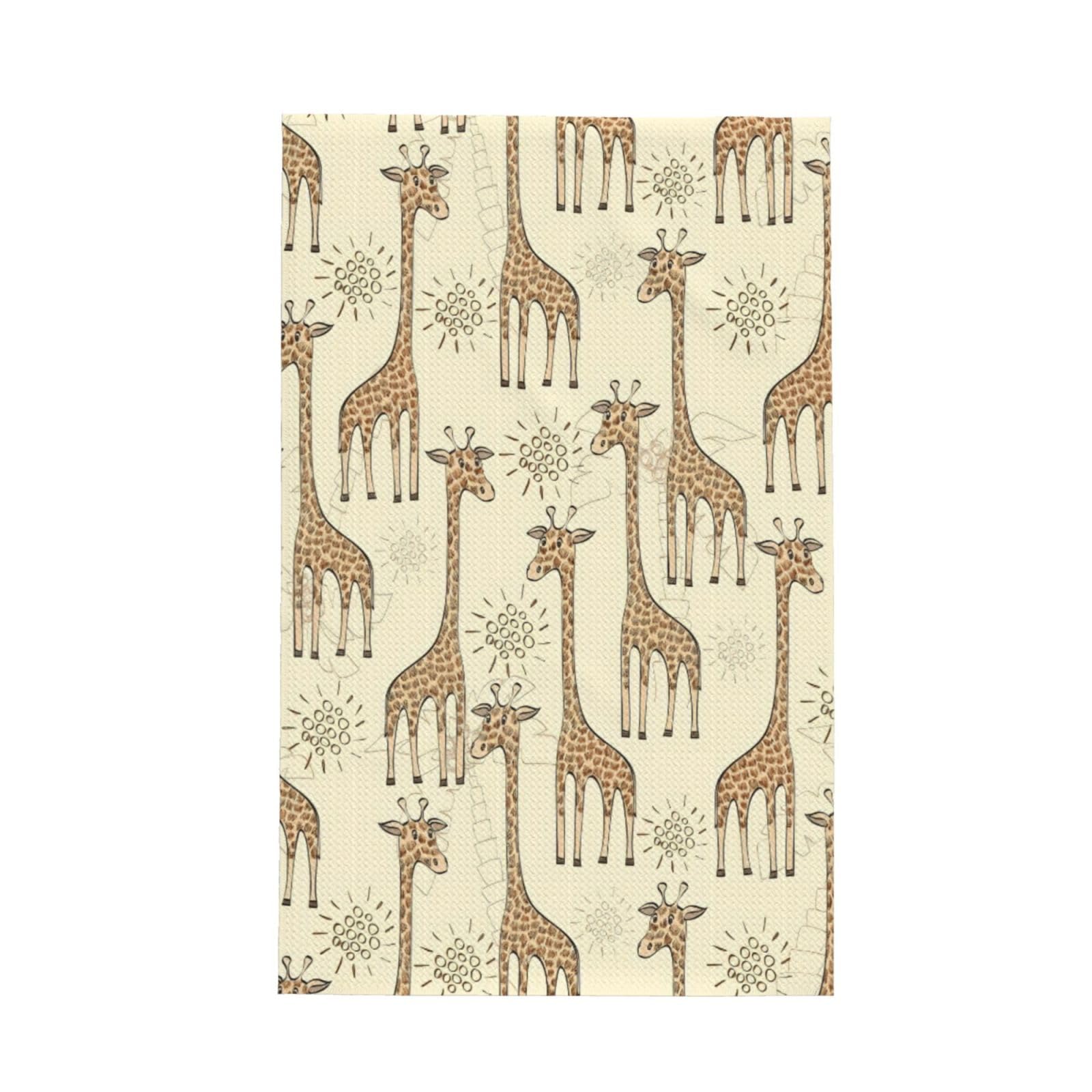 CKGODGF Hand Drawn Giraffes Print Absorbent Waffle Dishcloths,Kitchen Towels With Hanging Loops,Tea Towels.