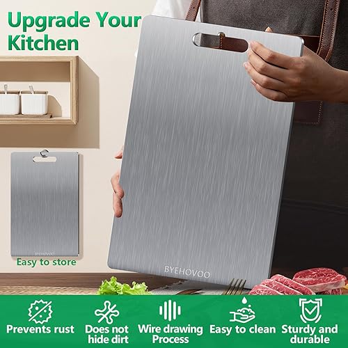 Miniatura 6 de Juego de 3 tablas de cortar de titanio para cocina, tabla de cortar de titanio puro de doble cara, fácil de limpiar, aptas para lavavajillas,