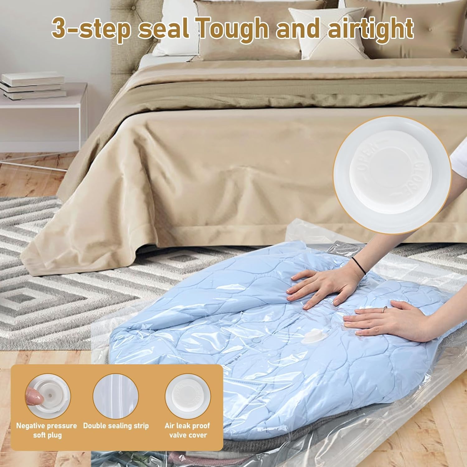 QH7 - Sacchetti sottovuoto vestiti da appendere, 2pezzi, Vacuum storage bags salvaspazio per vestiti, organizer per armadio, Sacchetti vestitii trasparente e riutilizzabile