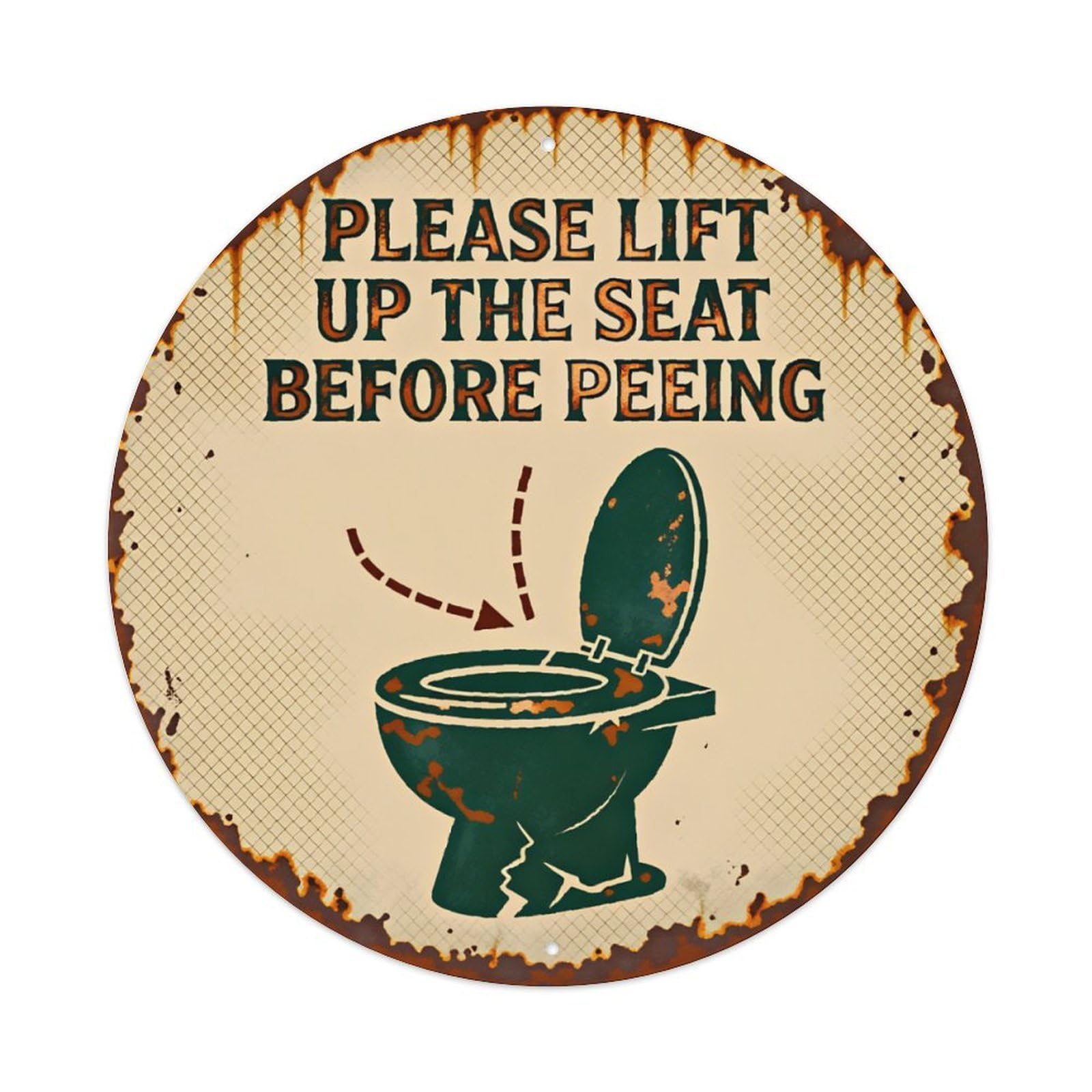 Funny Bathroom Please Lift Toilet Seat Round Sign Vintage Aluminium Metal Sign, Retro Wall Decor for Home, Bar, Garage & Farmhouse 20x20cm