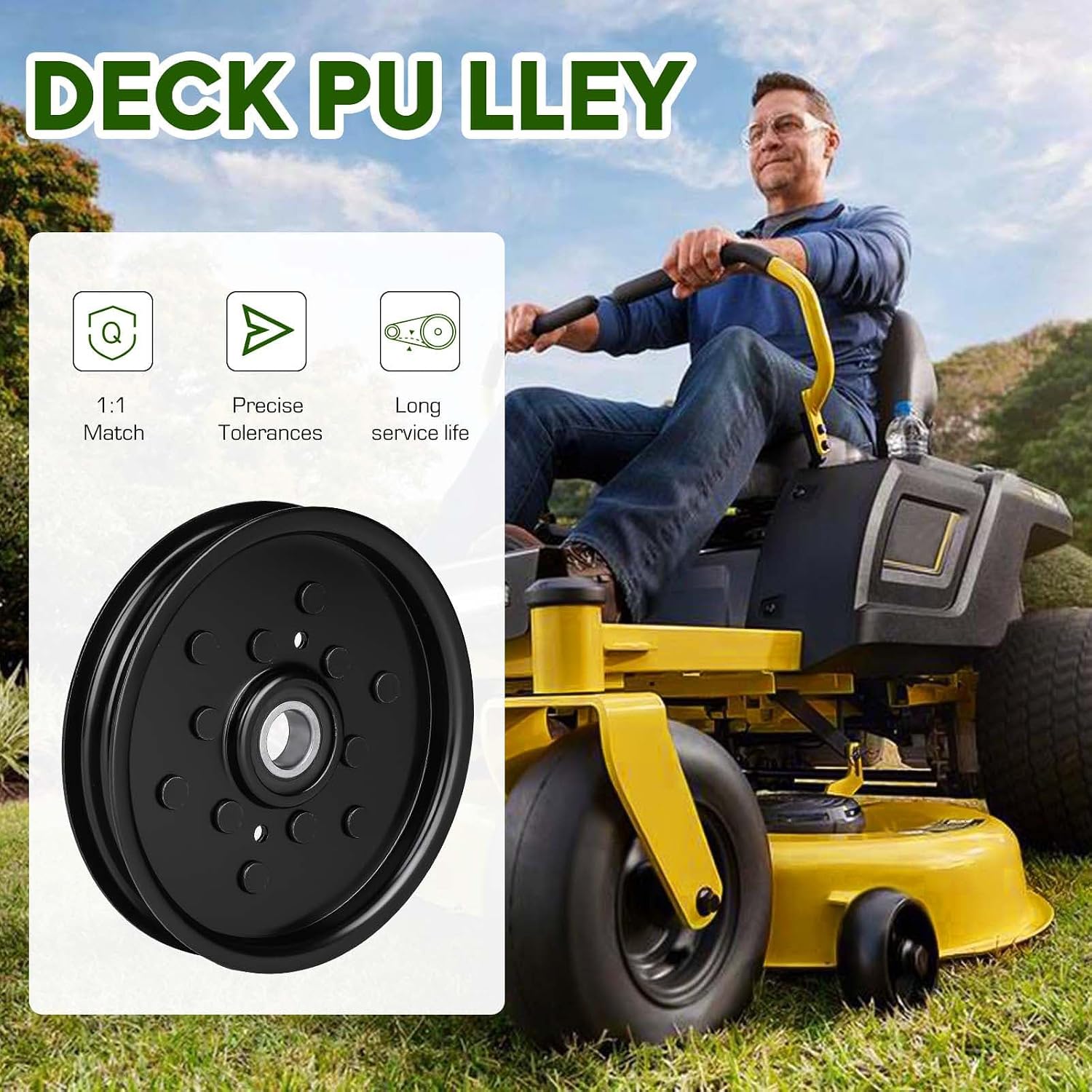 Flat Idler Pulley AM106627 for John Deere AM121602 AUC16698 x300 z425 z225 335 345 325 LX88 LX78 G100 LT150 LT160 LT180 LT190 S2046 S2048 z425 54c 2 Pack