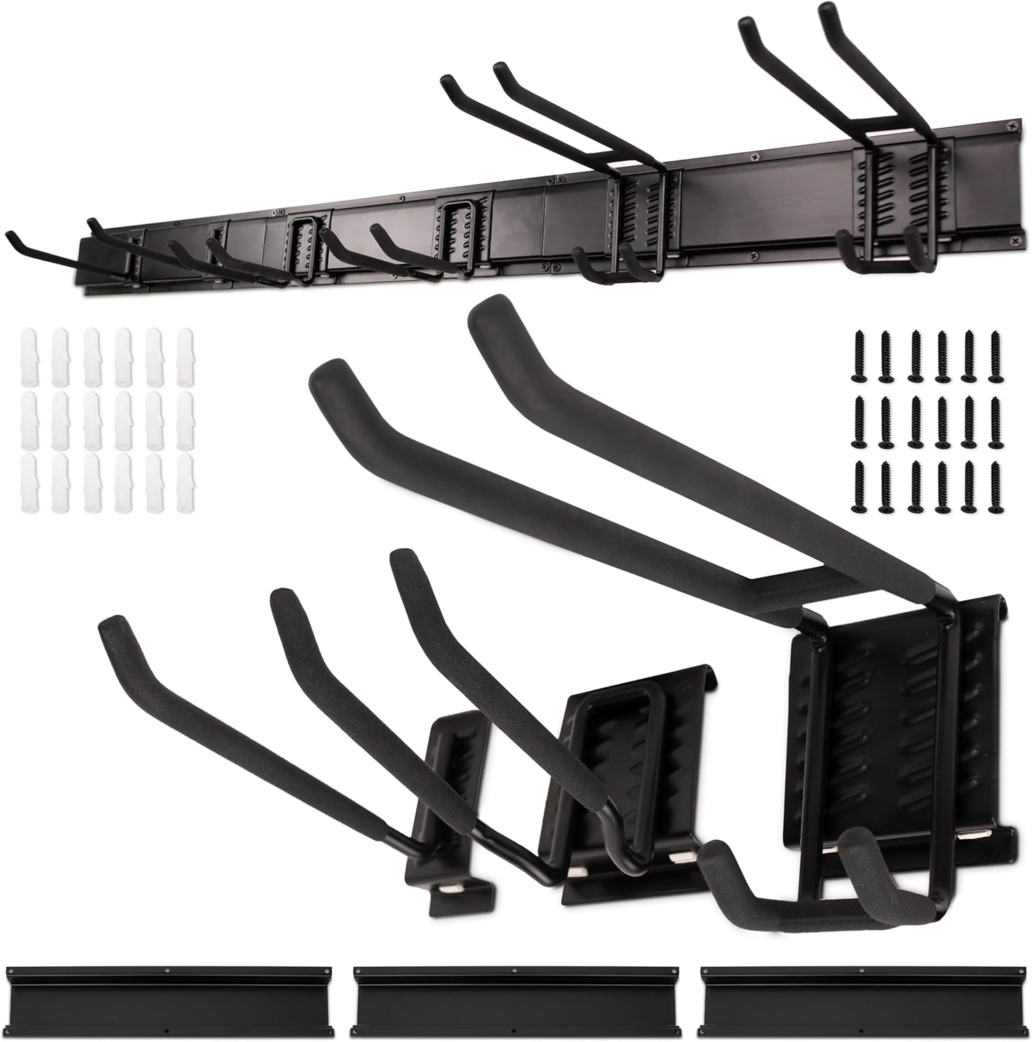 NINE FORTY Garage Tool Organizer Wall Mount - 49.5 Inches, 16" Stud Spacing, 440 LBS. Sturdy Rubber Coated Garden Tool Organizer and Storage Rack with Adjustable Hooks