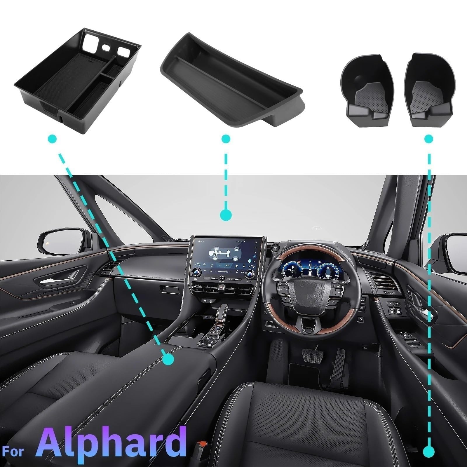 Pasuje do Toyoty, pasuje do Alphard AH40 2023, 2024, 2025, schowek w podłokietniku, schowek za ekranem Konsola Środkowa(All 3 pcs)