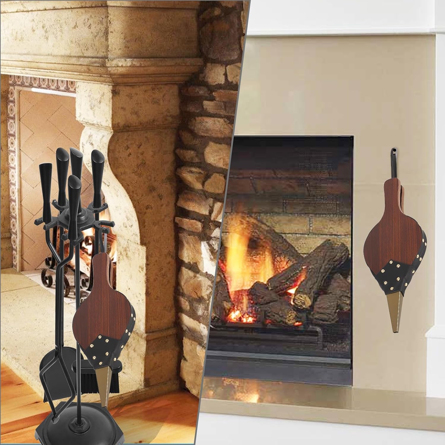 Gtongoko Fireplace Bellows 19" x 7.5" Large Fire Bellow for Indoor Outdoor Camping BBQ Wood Air Blower Hand Bellow Pump Pit Barbeque Fire Tools Accessories with Hanging Strap, Brown
