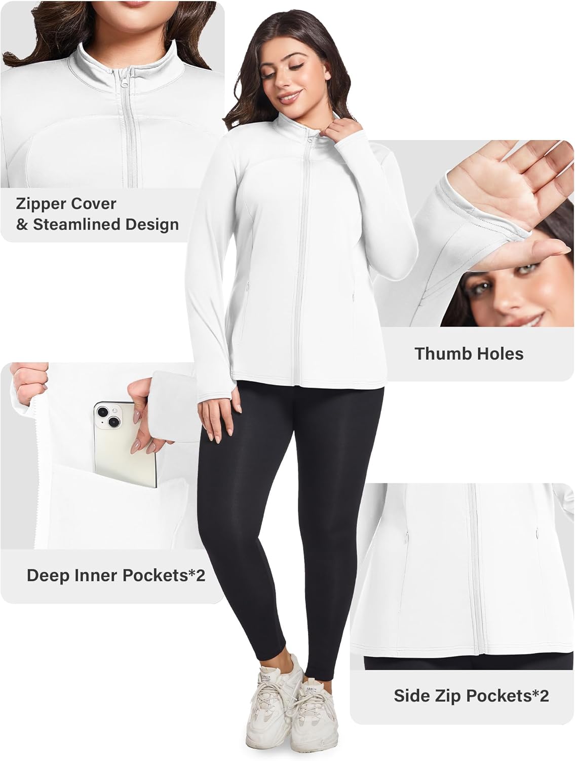 FOREYOND Plus Size Jackets for Women Athletic Workout Running Jacket Full Zip up Lightweight Yoga Tops with Thumb Holes - Image 3