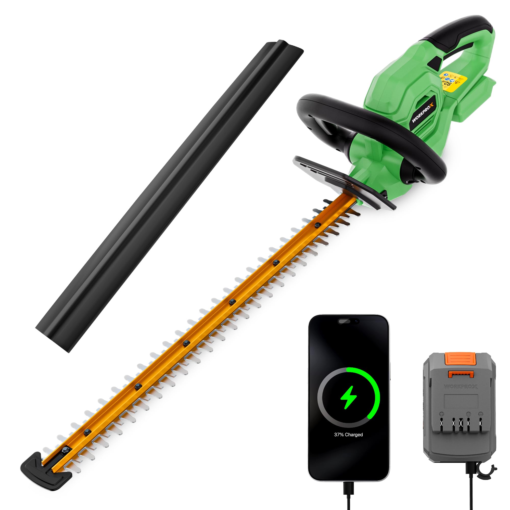 WORKPROX 20V Cordless Hedge Trimmer, Electric Bush Shrub Trimmer, 22" Dual-Action Blade and 3/4" Cutting Capacity with Safety Lock, Great for Garden,