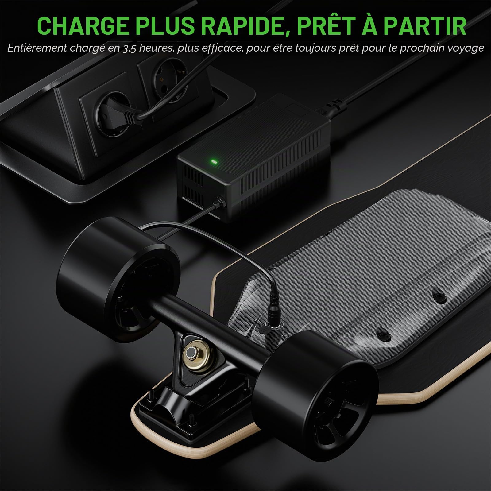 Skateboard électrique pour adultes et adolescents - Moteur 1800 W 4 modes de vitesse - Télécommande avec OLED avec écran - Noir