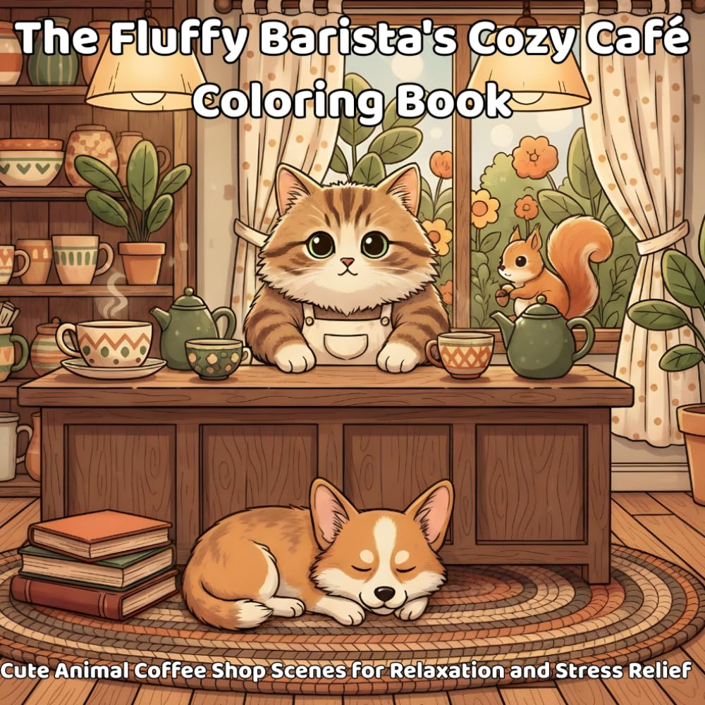 The Fluffy Barista's Cozy Café Coloring Book: Cute Animal Coffee Shop Scenes for Relaxation and Stress Relief (Cozy Cat Café)