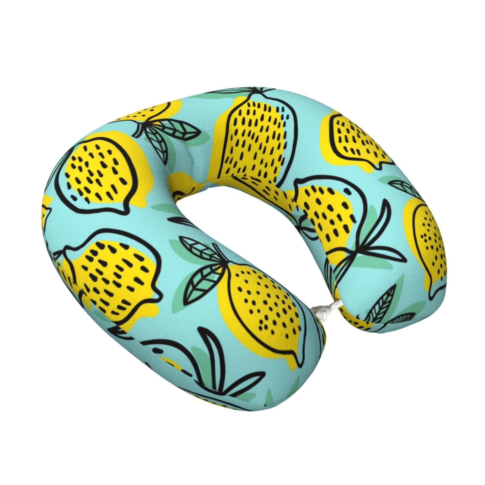 LKYMOH Abucaky Yellow Lemon Fruit, Travel Neck Pillow U-Shaped Memory Neck Support Soft Comfortable With Washable Cover For Airplane Car Traveling and Office