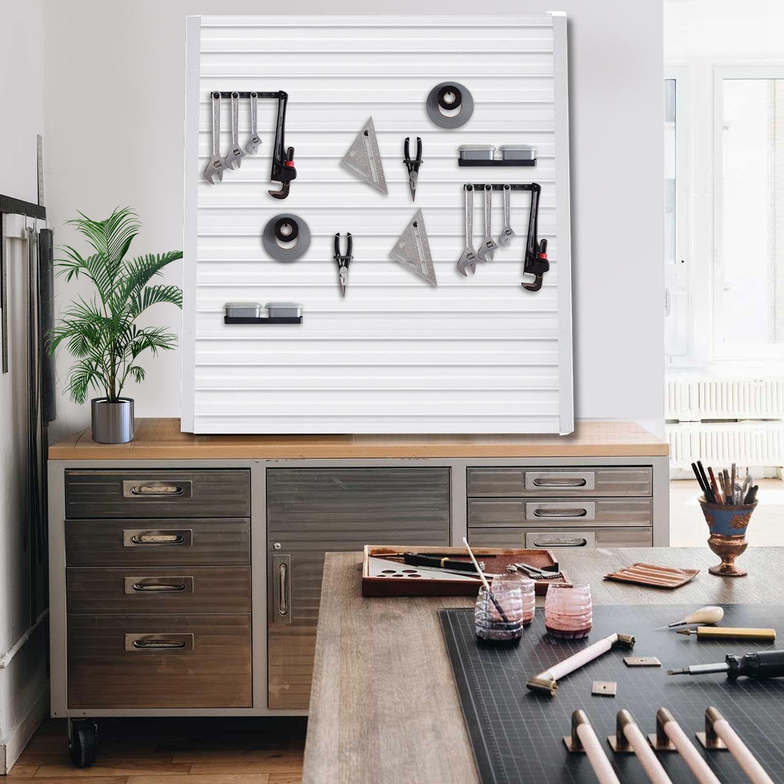 Slate Wall Panel - Garage Slatwall 4Ft X 1Ft PVC Wall Panels | Heavy Duty Garage Wall Storage System, Slat Wall Paneling for Garage Storage Organization