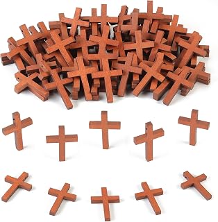 IHLOOTD 50 Pieces Small Brown Wooden Crosses Mini Holding Cross for Prayer, Thumb Cross, Wooden Pendant, Handmade Jewelry Accessory for DIY, Painting, Crafts (A)