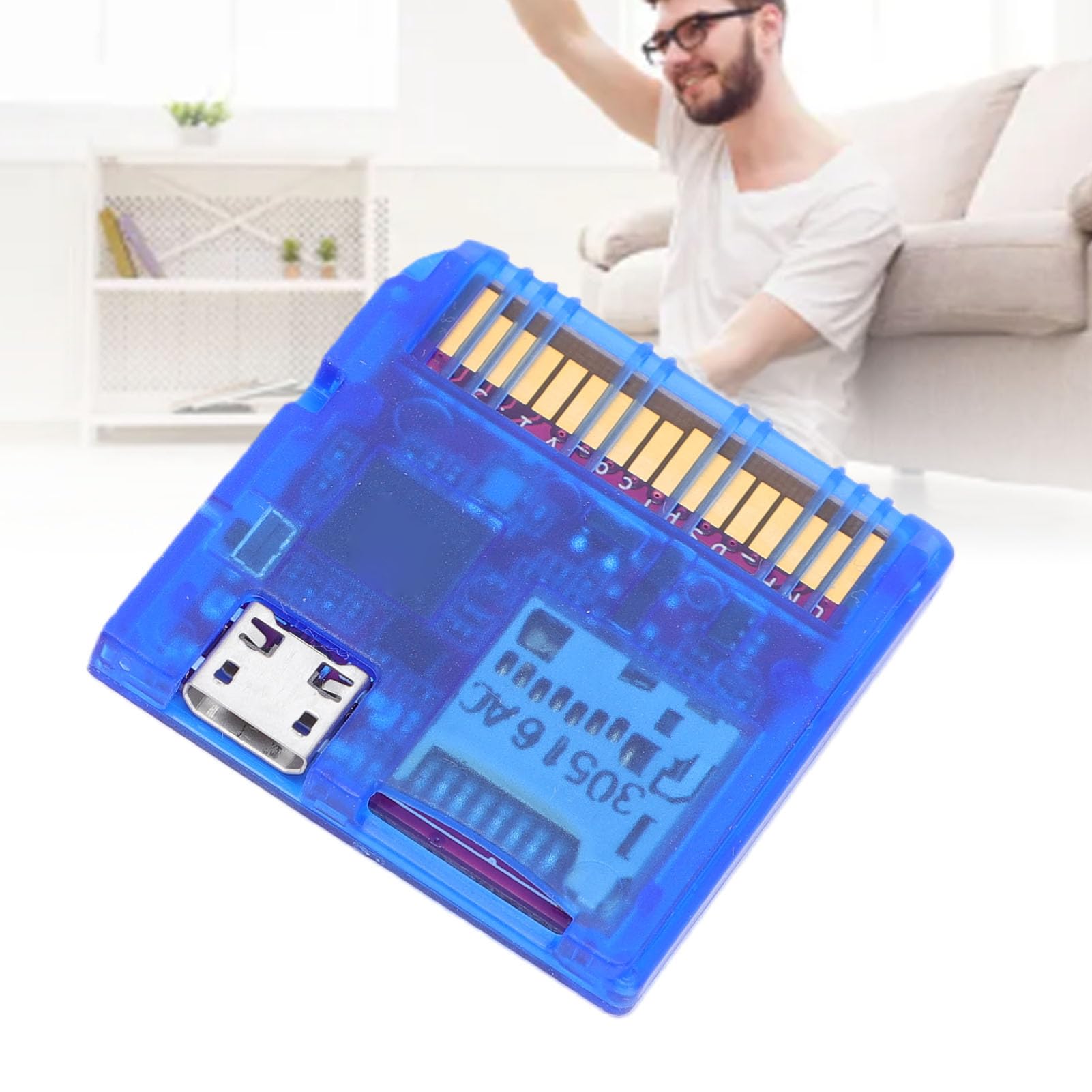Vikye Czytnik Kart do Gier Wydajny, Podwójny Zasilacz Czytnik Kart Flash do Konsol DS Szybkie ładowanie Gier 6 MB/s dla Homebrew i Obsługa Kopii Zapasowych dla MCU RP2040 (Przezroczysty niebieski)