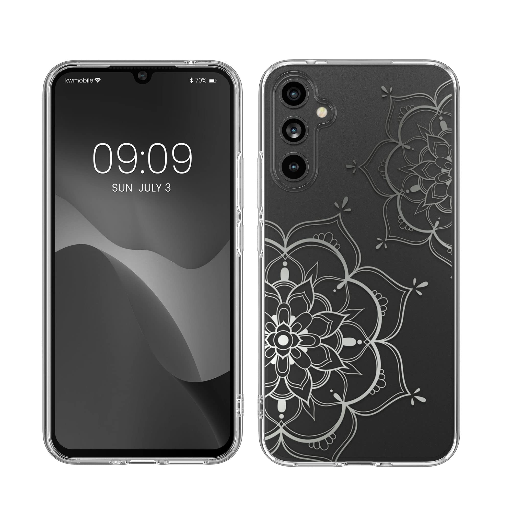 kwmobile TPU Case Compatible with Samsung Galaxy A34 5G - Case TPU Phone Cover - Flower Twins Silver/Transparent