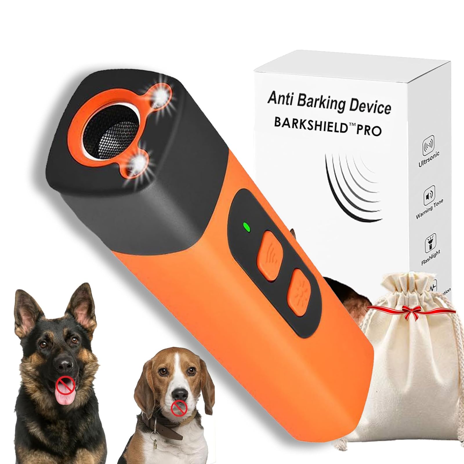 Barkshield Pro - Bark Shield urządzenie przeciw szczekaniu dla psów, ultradźwiękowe urządzenie przeciw szczekaniu psów, 25000-40000 Hz trzystopniowa regulowana częstotliwość i latarka LED, dla małych