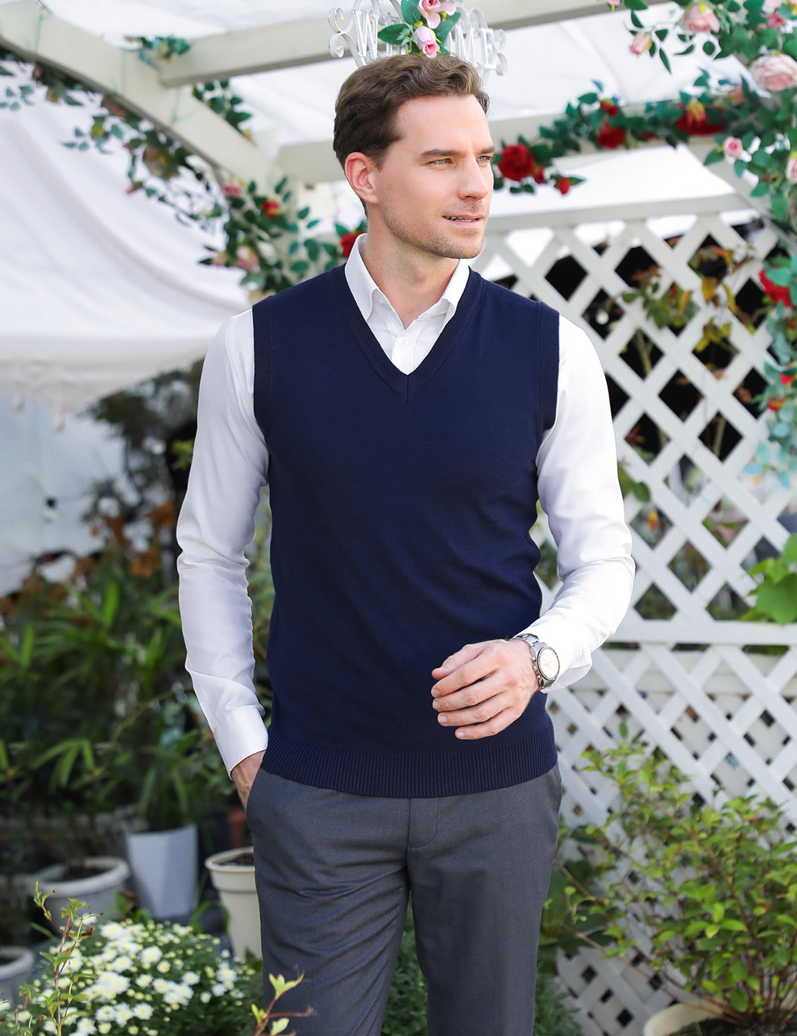 iClosam Gilet Maglione da Uomo Inverno Gilet V-Collo Cotone Casual Pullover Smanicato Maglia Sweater Felpa Men