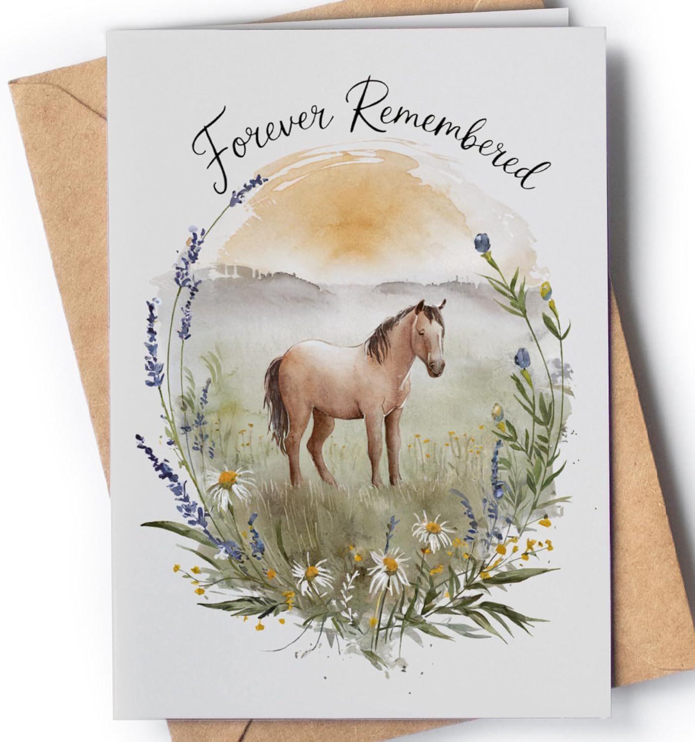 Loss of Horse Symphaty Card - Thoughtful Pet Symphaty Card for Horse Lover or Owner - Animal Memorial Bereavement Greeting Cards for Horses - Forever Remembered - NUM 296