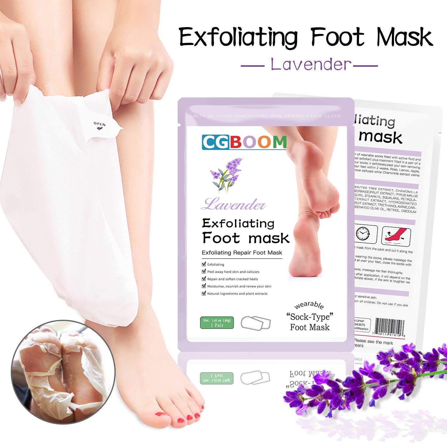 Foot Peel Mask 3 Pack, Exfoliator Peel Off Calluses Dead Skin Callus Remover, Baby Soft Smooth Touch Feet-Men Women (Lavender)