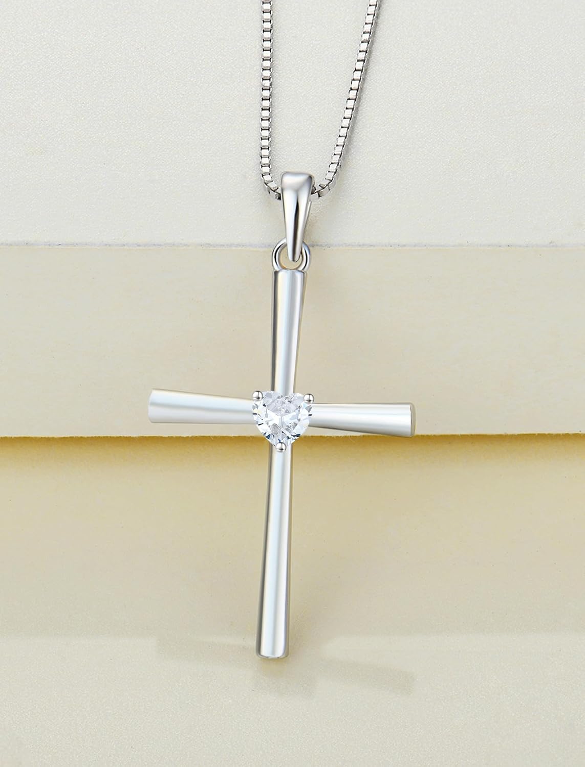 YL Women's Cross Necklace 925 Sterling Silver Crucifix Pendant Heart Cut Birthstone Criss Jewelry - Image 4