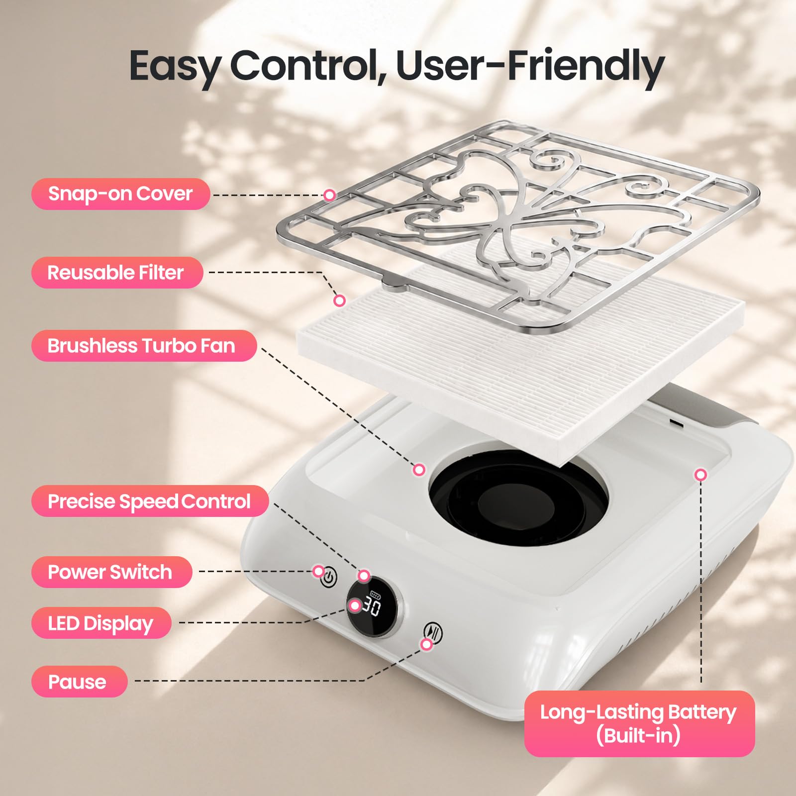 Gugusure Cordless Nail Dust Collector - Powerful & Quiet -5