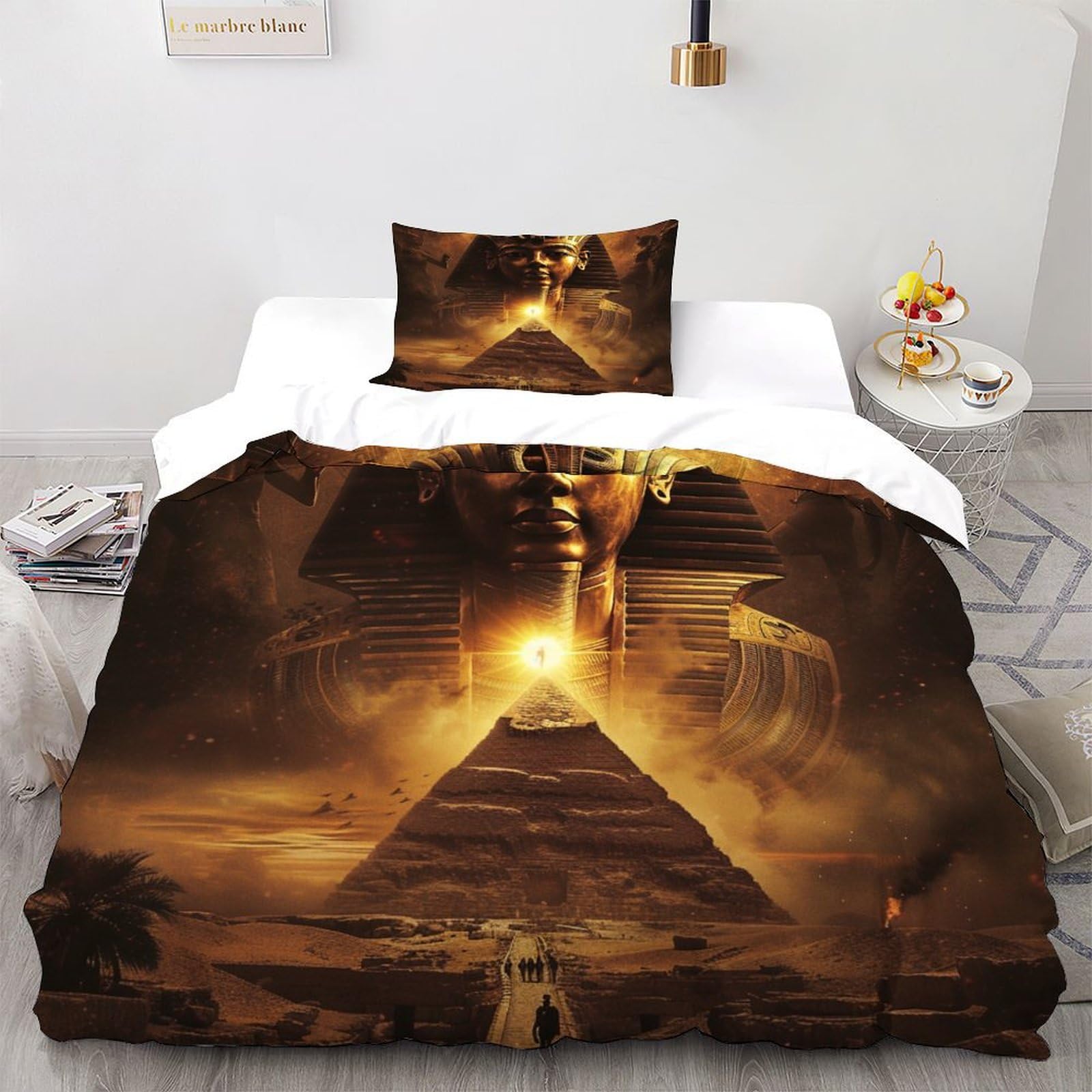 Housse de couette Pharaon 135x200cm avec taie d'oreiller, linge de lit microfibre 3D premium
