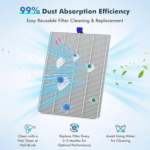 Miniatura 6 de Colector de polvo de uñas recargable con 2 filtros reutilizables, potente máquina de succión de polvo de 80 W, colector de polvo con succión