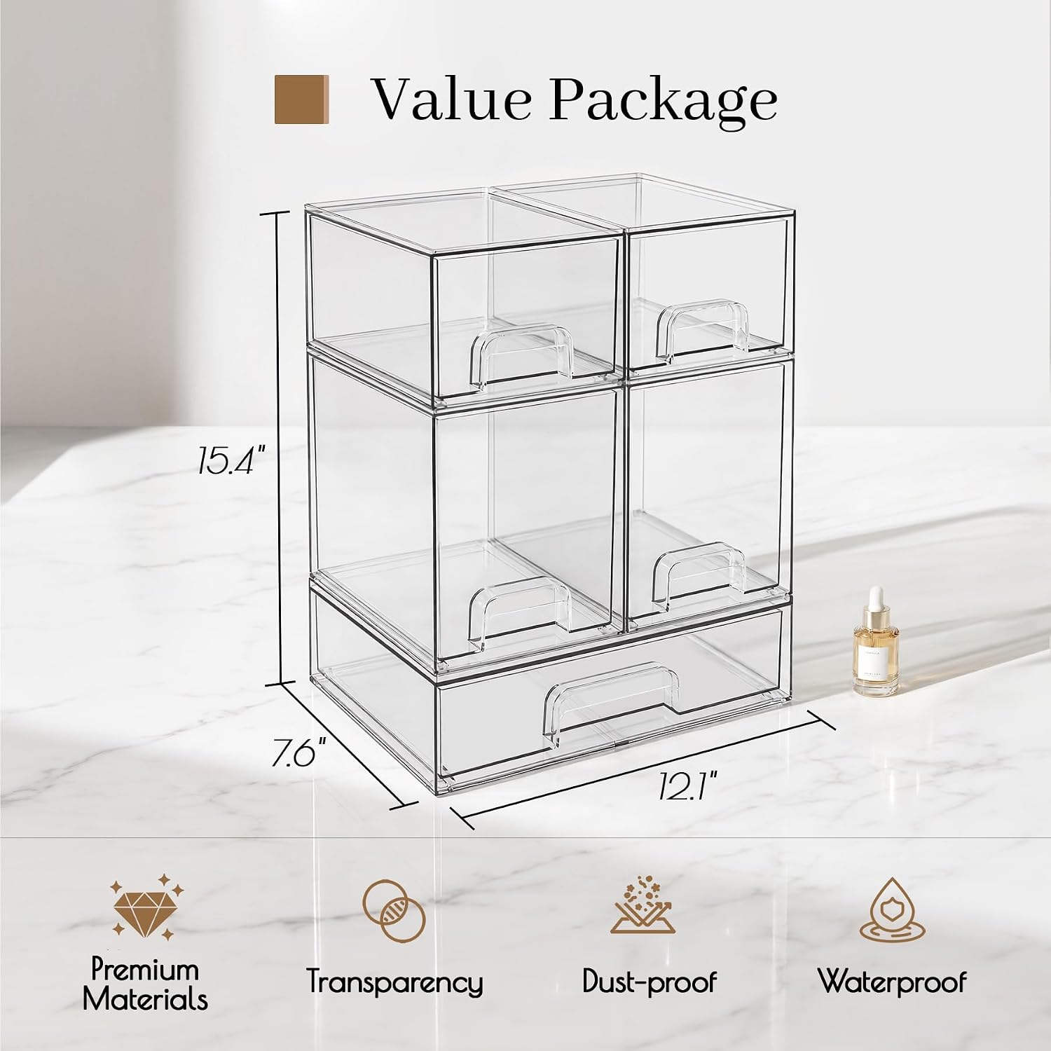Clear Stackable Storage Drawers, Baby Bottle Organizers, Easily-Access Makeup Organizer, Durable Containers for Bathroom Countertop, Pantry and Medicine Cabinet Organizer