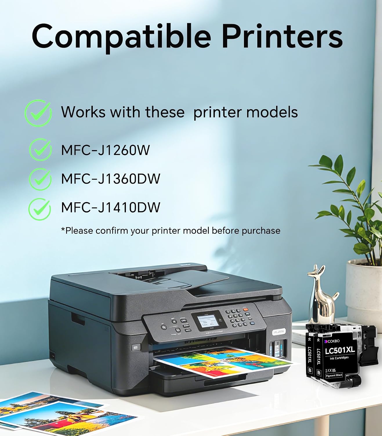 LC501XL Ink Cartridges Compatible with Brother LC501/LC501XL, for Brother MFC-J1360DW, MFC-J1260W, MFC-J1260DW, MFC-J1410DW Printers, 2-Pack, Black image 2