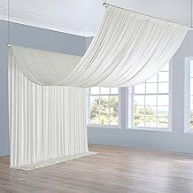 10ft×20ft Ivory Ceiling Drapes for Weddings Parties,2 Panels 5×20ft Long Ceiling Curtain for Tent