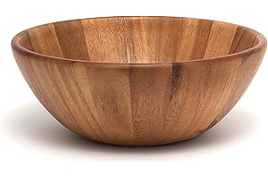 Lipper International Acacia Round Flair Wood Serving Bowl for Fruits or Salads