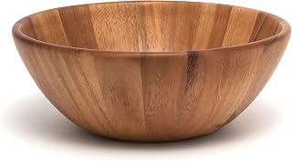 Lipper International Acacia Round Flair Serving Bowl - 12" Durable Wood Fruit Salad Centerpiece Bowl