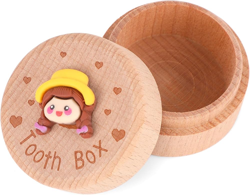Baby Tooth 요정 상자, 잃어버린 치아를 위한 3D 조각 나무 기념품 보관 상자 — 사진 1