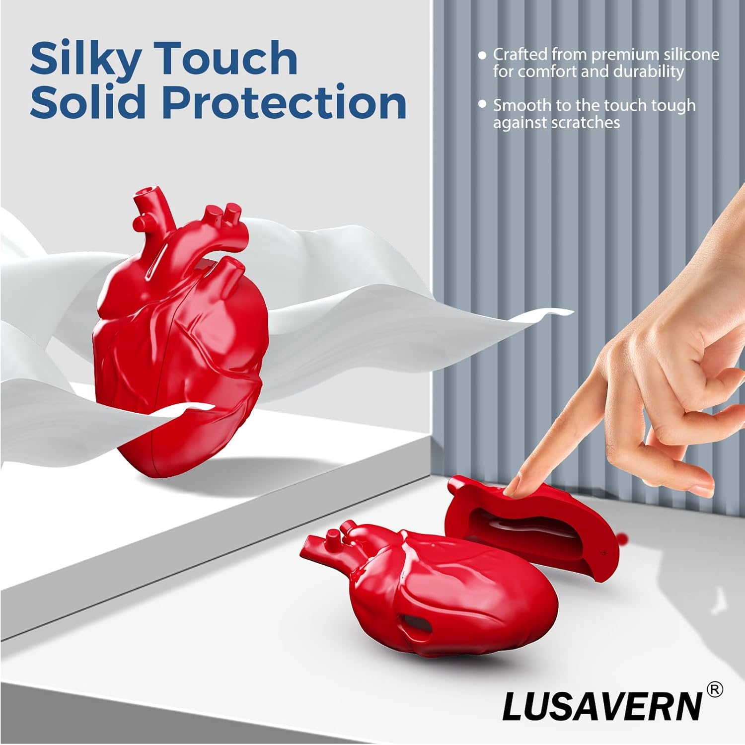 – Heart-Shaped Silicone Protective Cover with Keychain Shockproof Design Compatible with AirPods Pro 2nd Generation (Red)