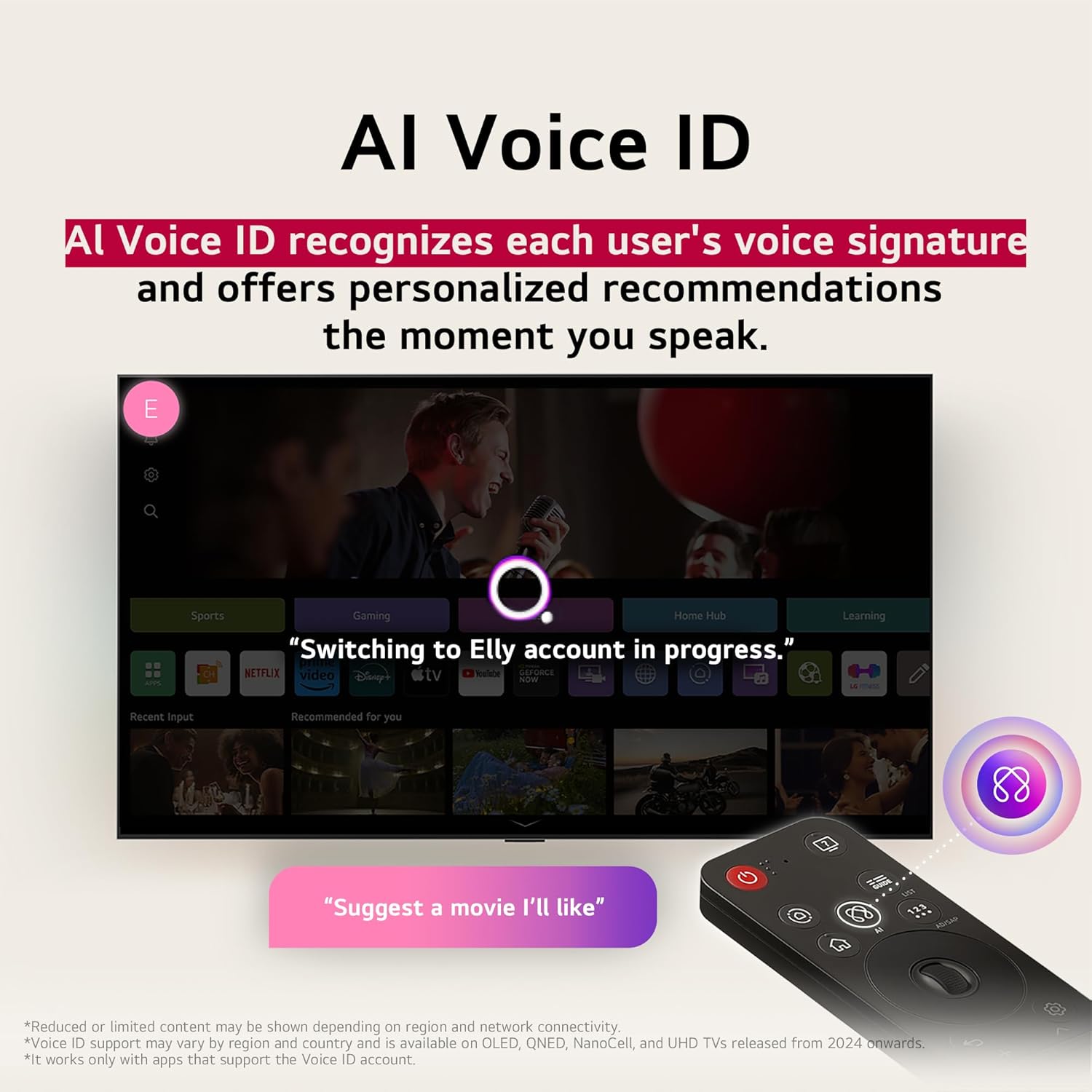 LG TV screen showing AI Voice ID feature