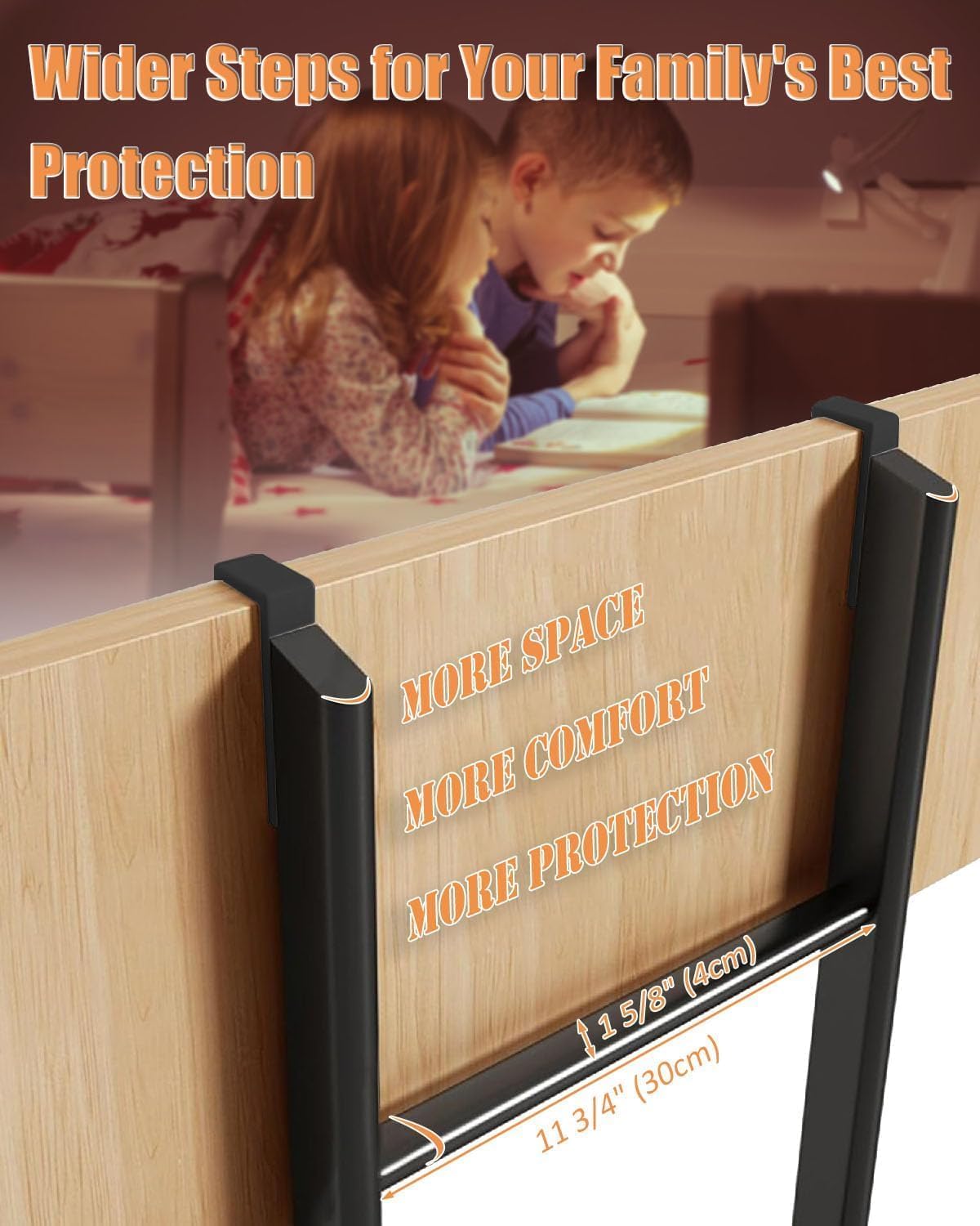 RV Bunk Bed Ladder One-Piece Steel, 50"/55"/60"/66"/72'' Bunk Bed Ladder with Flexible and Adjustable Hooks, Safe and Non-slip Bunk Ladders for RV Home Dormitory, Load-Bearing 330 Pounds