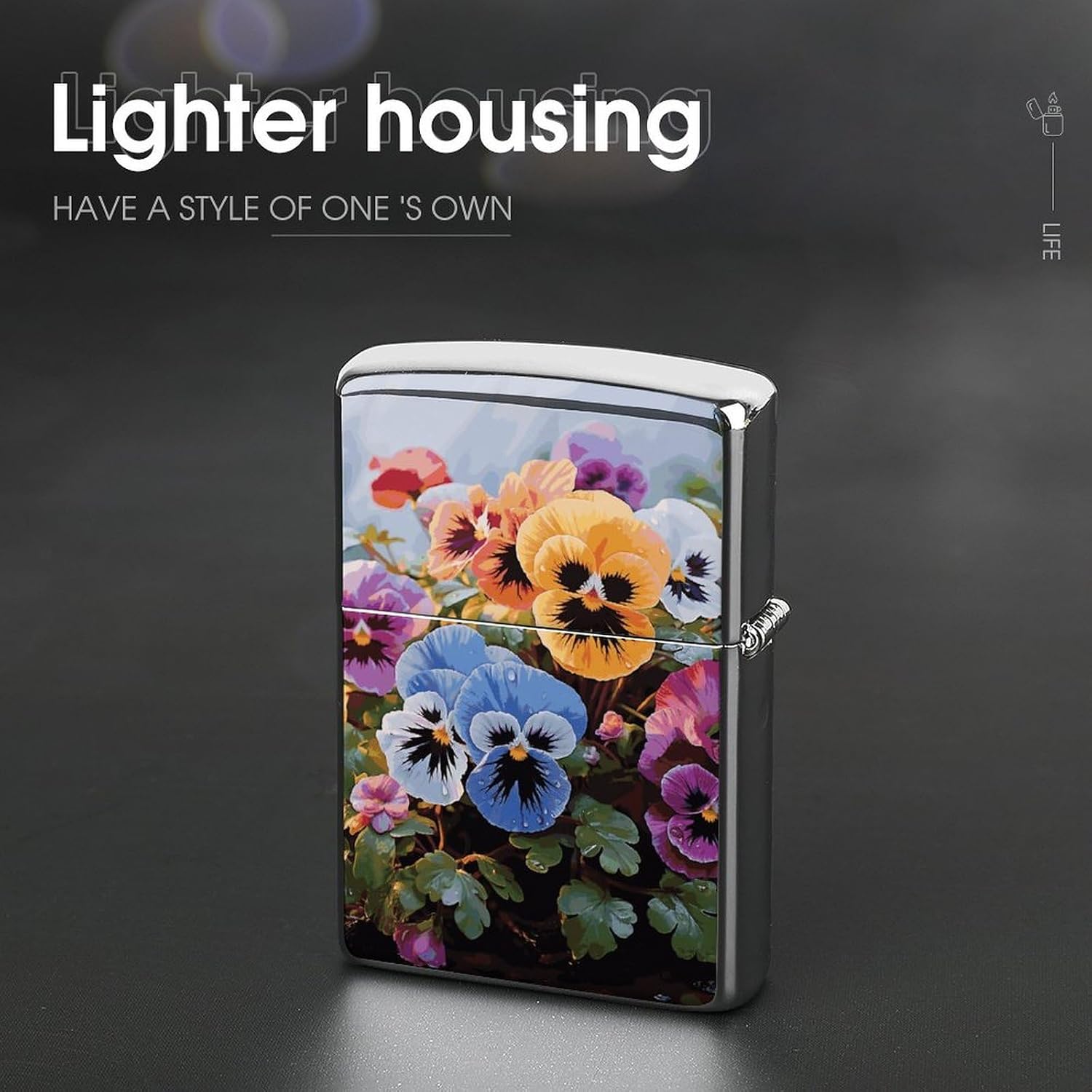 Pansy Flowers Metal Lighter Cover Case Pouch Holder image 4