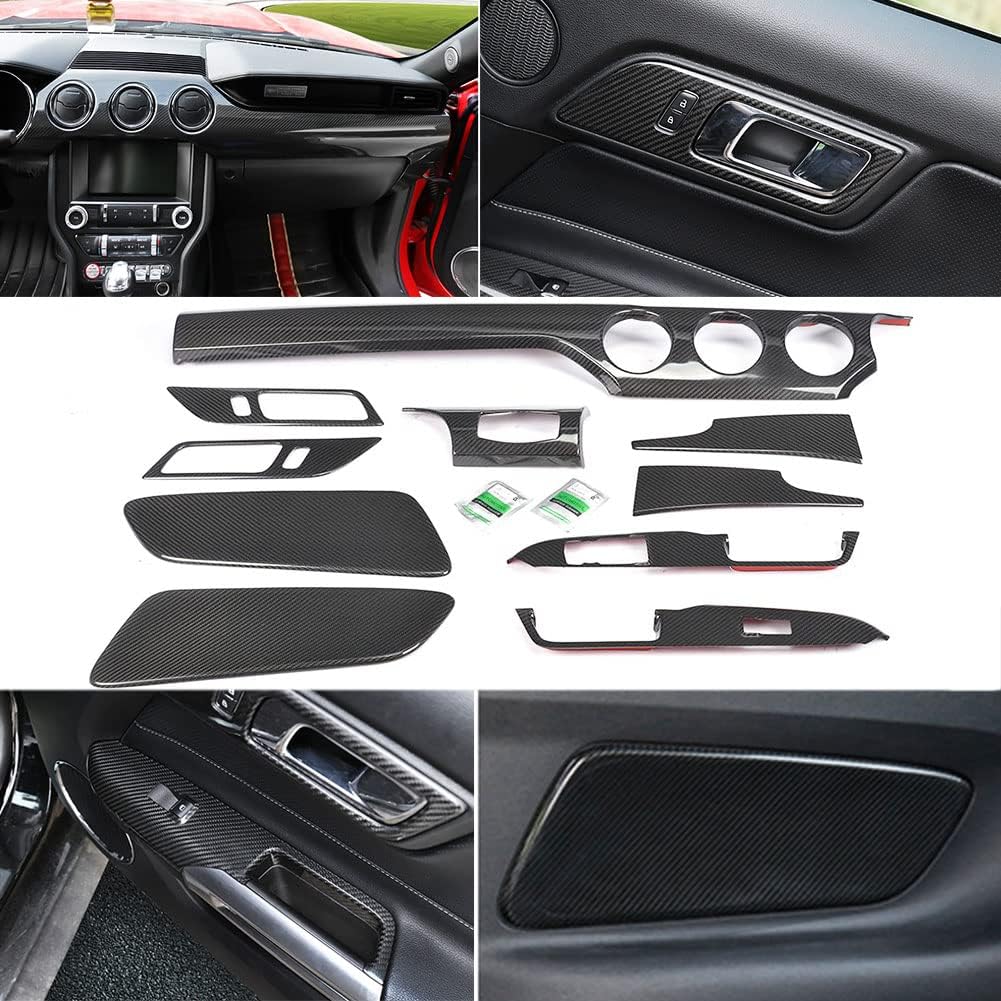 Carbon Fiber Interior Trims for Ford Mustang 2015-2016 Customized Car Inside Center Console Dashboard Dash Decor Cover Trims 10pcs