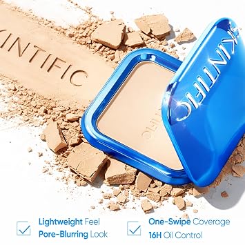 SKINTIFIC Ultra Cover Powder Foundation, Full Coverage Matte Finish, One-Swipe Flawless Pressed Powder with Oil Control, Lightweight & Long-Lasting, Pore-Blurring for Oily Skin (02 Ivory)