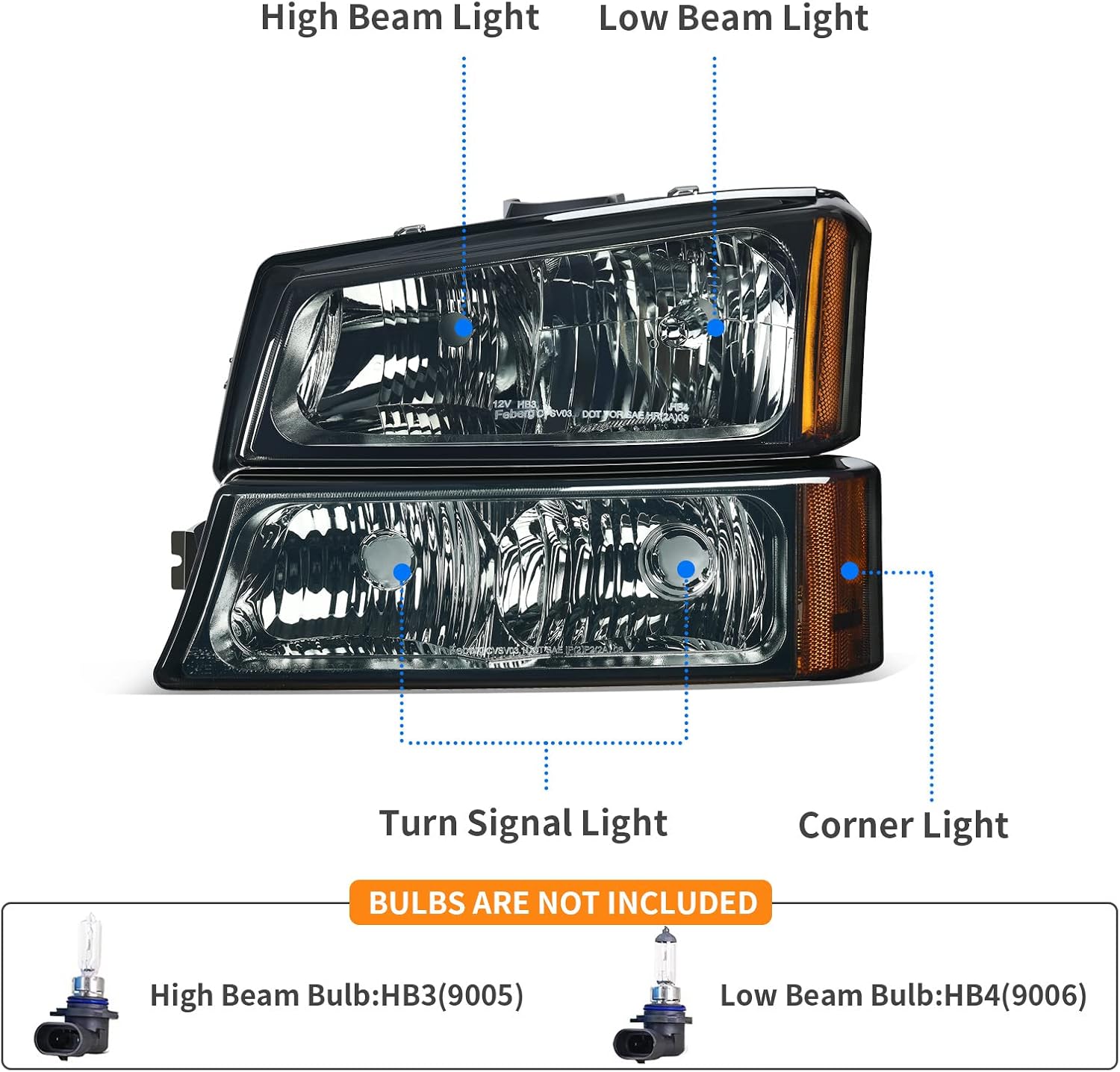 DWVO Headlight Assembly Compatible with 2003 2004 2005 2006 Chevy Silverado 03 04 05 06 Chevrolet Avalanche Smoke Lens