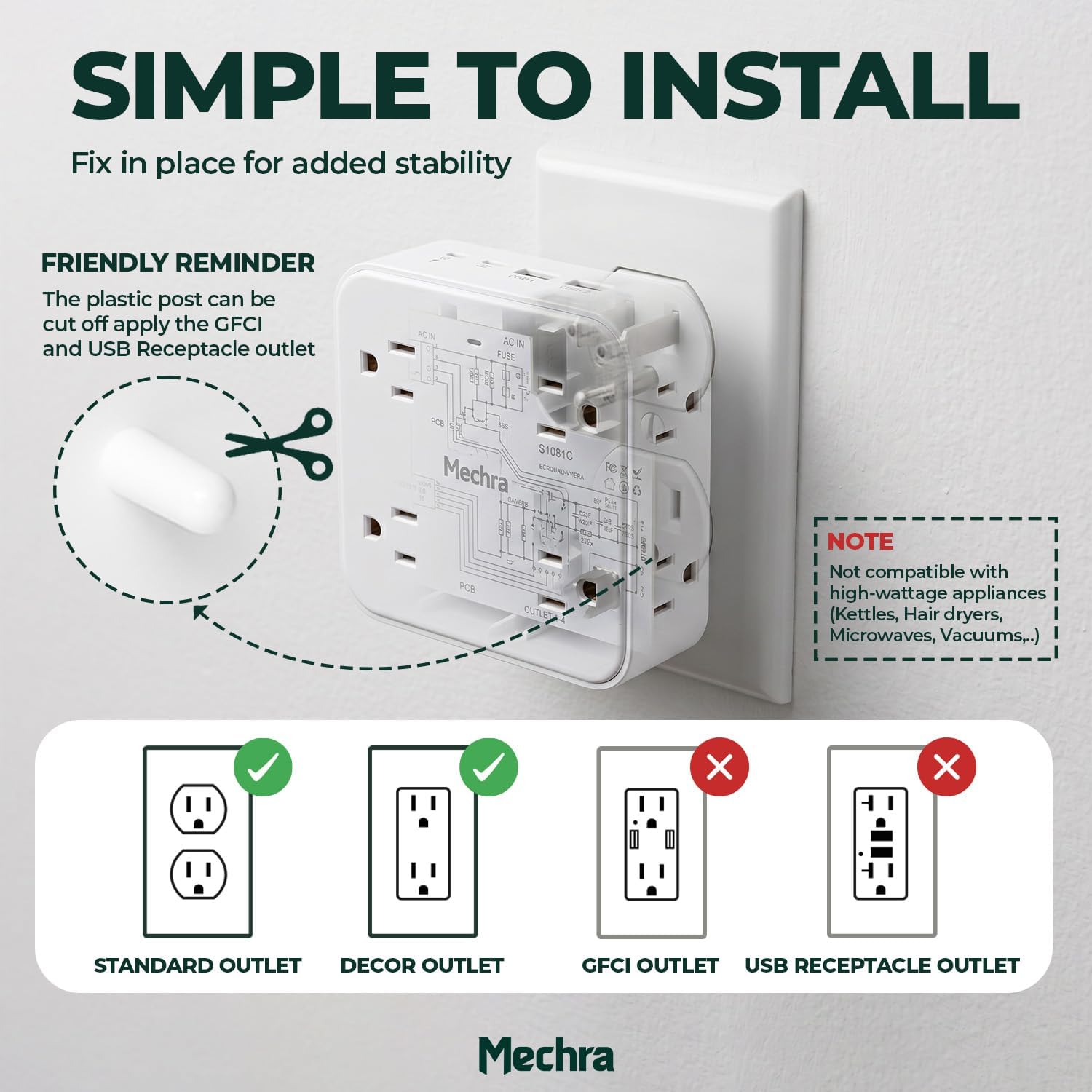 3-Sided Multi Plug Outlet Extender with Surge Protector, 12-in-1 Wall Charger Splitter 8 Sockets 4 USB (1x20W PD Fast Charging), AC Plug Expander for Travel, Home, Dorm, School, College, Office