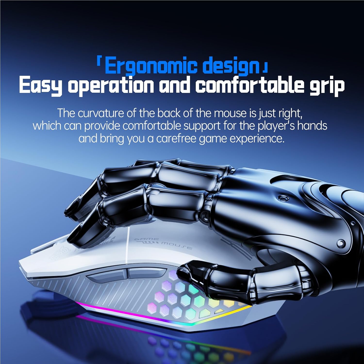 Close-up of the Zopsc Wireless Gaming Mouse X802 highlighting its ergonomic shape