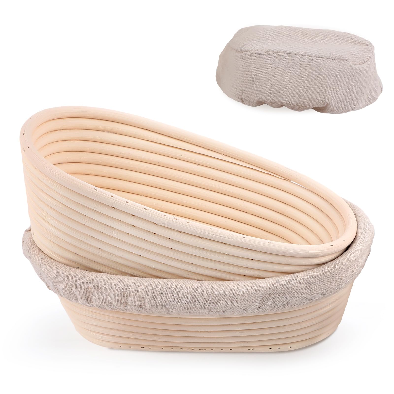 KomiikkaBanneton Bread Proofing Baskets Set of 2, 10 inch Oval Proofing Baskets for Sourdough Bread Baking with Liner