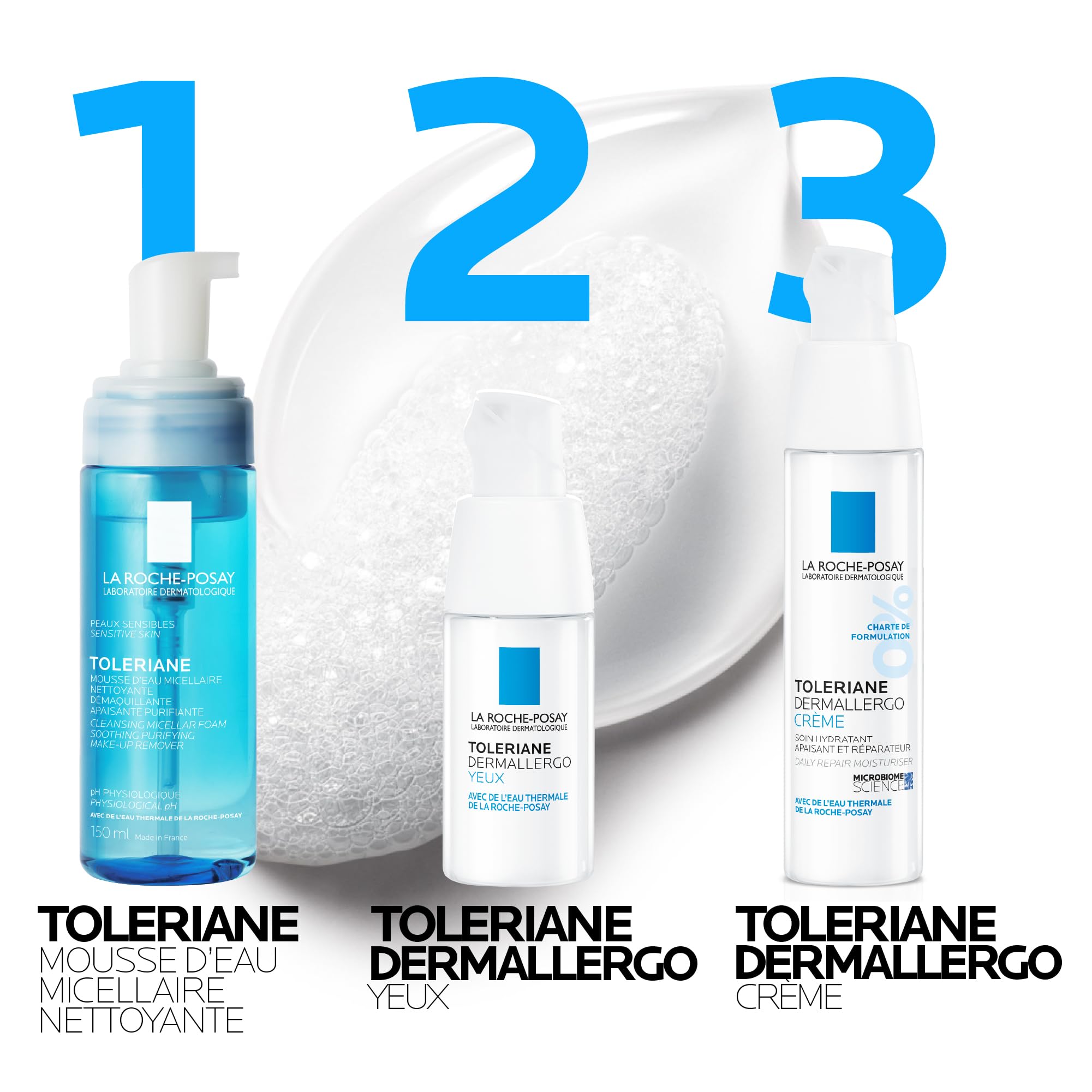 La Roche-Posay, Toleriane Mousse d'Eau Micellaire Nettoyante et Démaquillante, Élimination des Impuretés en Douceur, Enrichie en Glycérine, Idéale pour les Peaux Sensibles, 150 ml