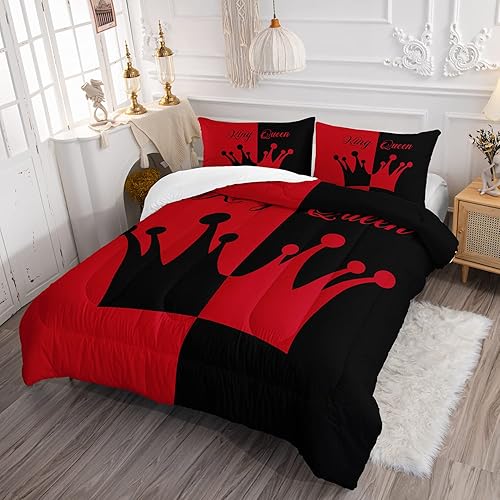 Miniatura 2 de Axolotl Juego de edredón Queen y King de corona negra y roja, juego de edredón de 3 piezas para adultos, parejas, hombres y mujeres, regalos de boda
