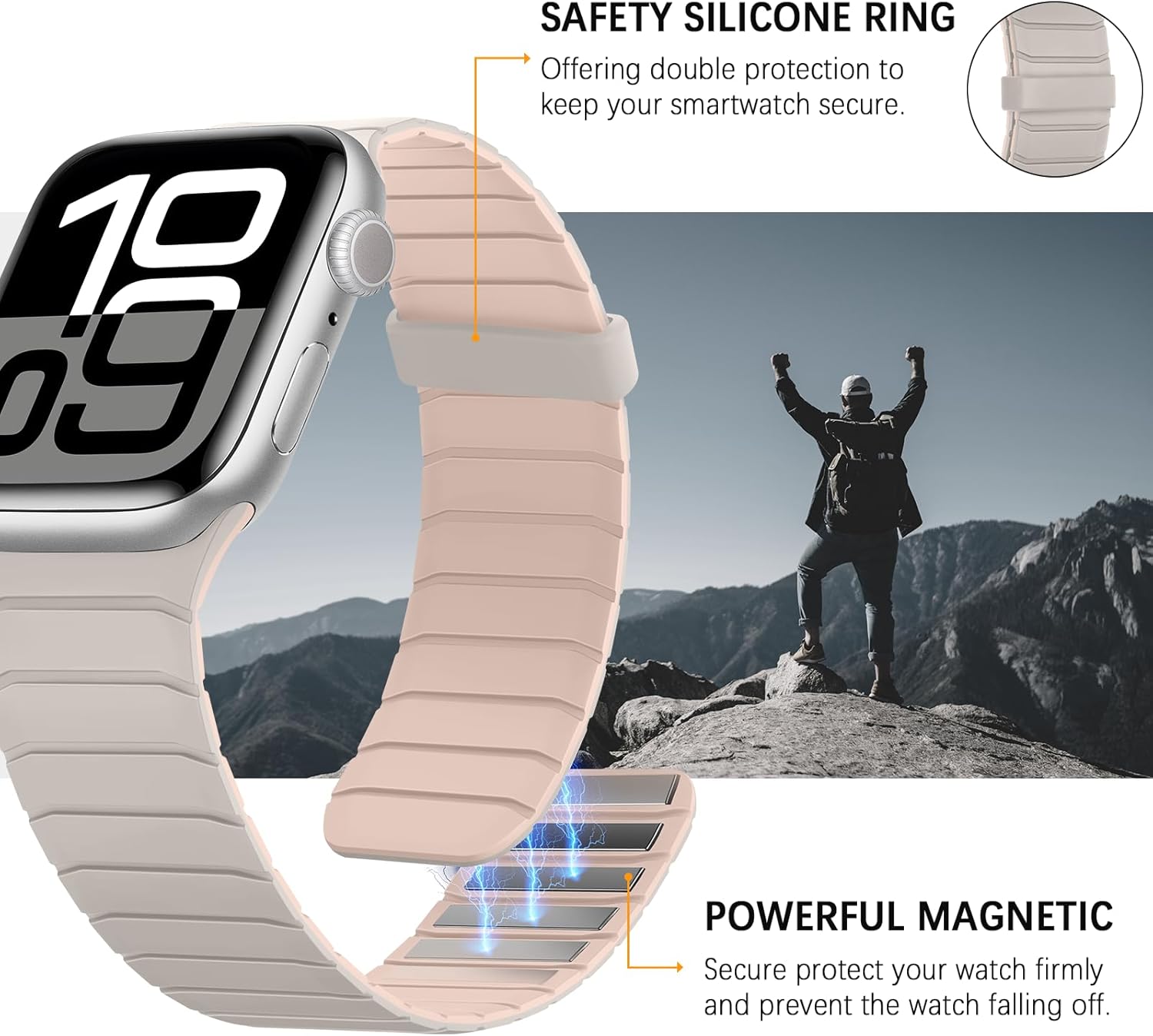 Magnetic Silicone Bands Compatible with Apple Watch 42mm(Series 11/10) 41mm 40mm 38mm, Sport Wristband for Men Women Compatible with iWatch SE Series 11 10 9 8 7 6 5 4 3, Starlight-Pink - Image 4