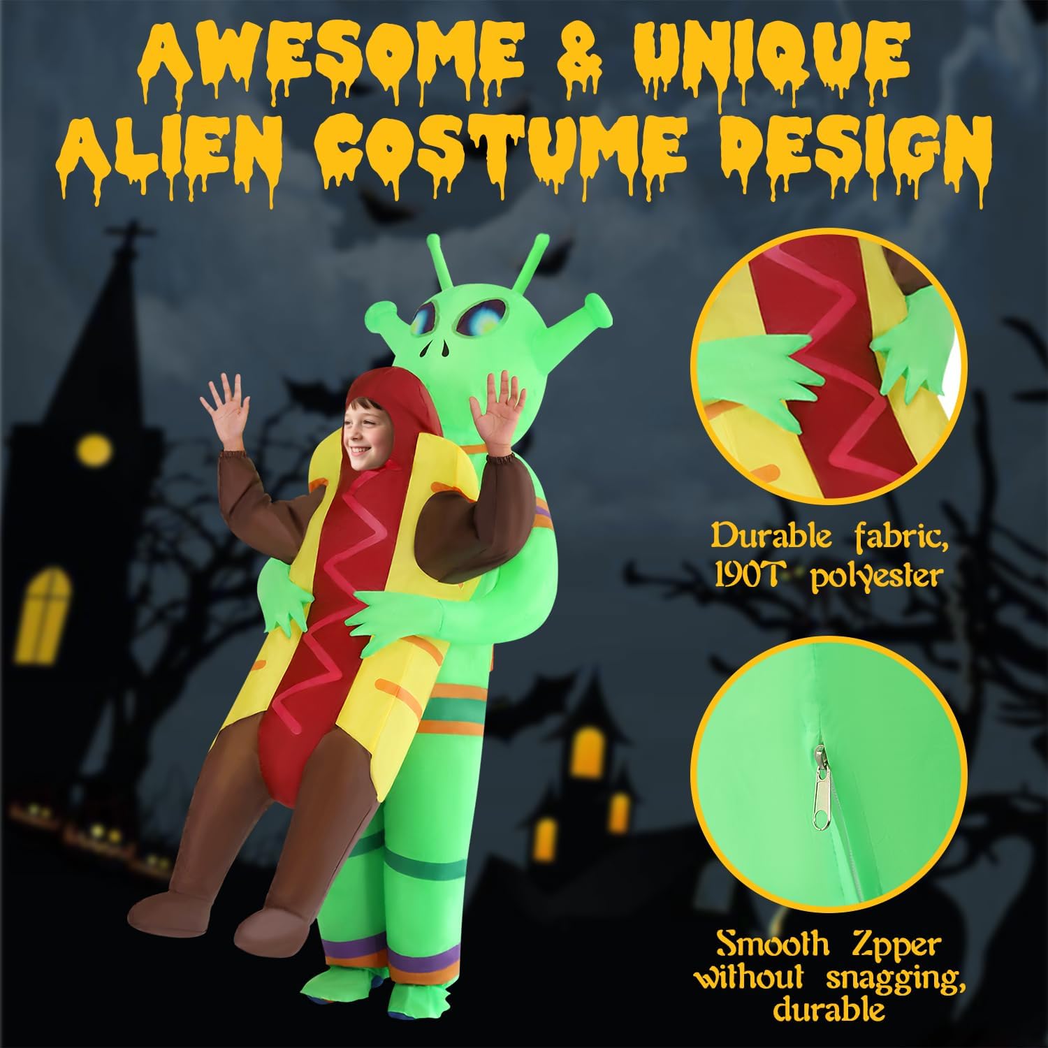 Inflatable Alien Costume Kids, Funny Halloween Costumes for Kids, Hot Dog Alien Halloween Costume for Halloween Fancy Party Cosplay, Children's Universal Size Green - Image 3