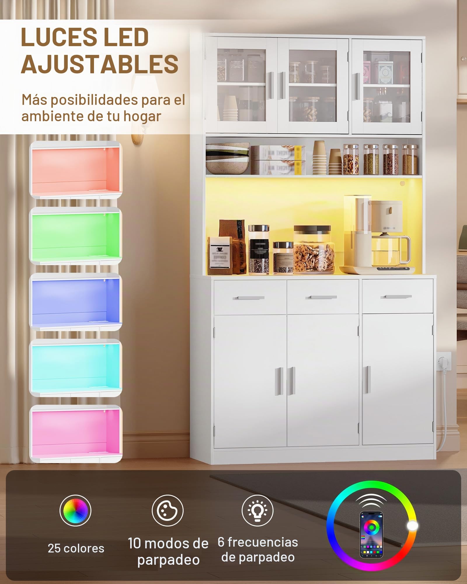 Hzuaneri Alacena de Cocina Alto, Mueble Cocina, 40 x 100 x 190 cm, Blanco